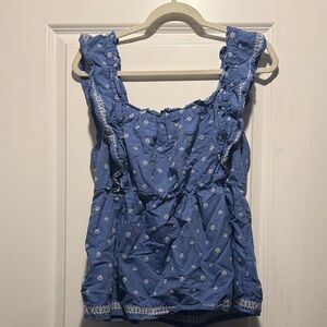 Old Navy Blue Ruffled Floral Blouse